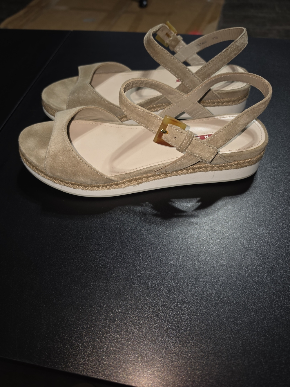 EUC Prada Vestiaire Collection Suede Raffia Espadrilles Khaki Size 37 1/2